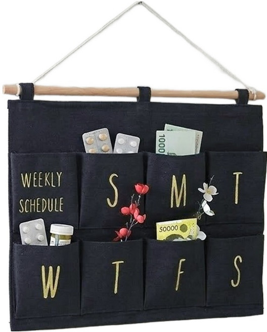 소유공간 벽걸이형 일주일포켓 약 용돈보관함 S261-0291D, 데님, 1개