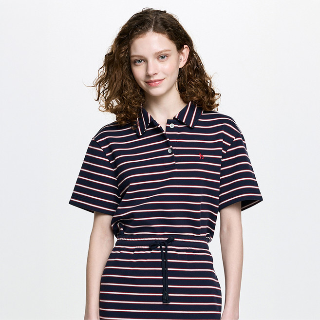헤지스 여성용 피케 스트라이프 반팔 폴로 셔츠