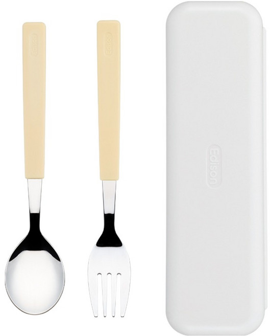 에디슨 2단계 스텐 스푼포크케이스세트, 1세트, 스푼 + 포크 + 케이스, 옐로우