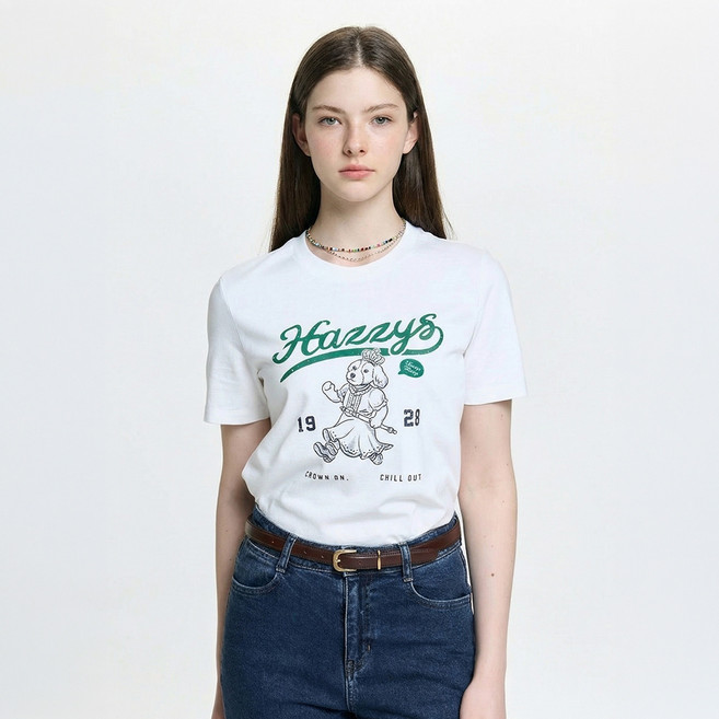 헤지스 여성용 로고프린트 면 반팔 티셔츠