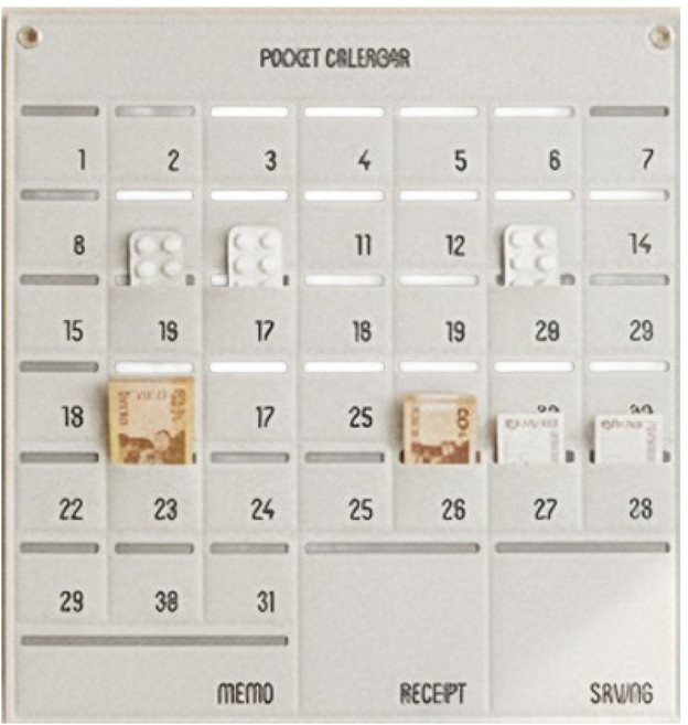 소유공간 포켓 한달 용돈 생활비 벽걸이 달력 S261-0290W, 화이트, 1개