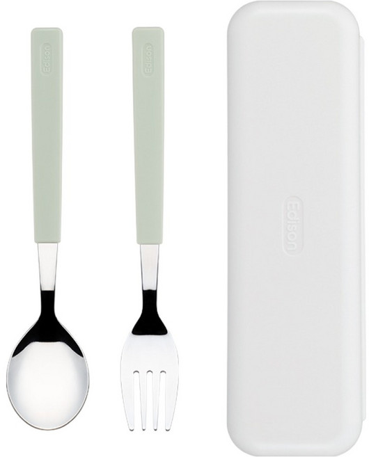 에디슨 2단계 스텐 스푼포크케이스세트, 민트, 1세트, 스푼 + 포크 + 케이스