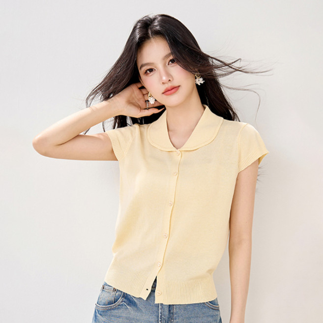 어썸풀 여성용 티제리메 캡소매 니트 가디건 A26SMC031906