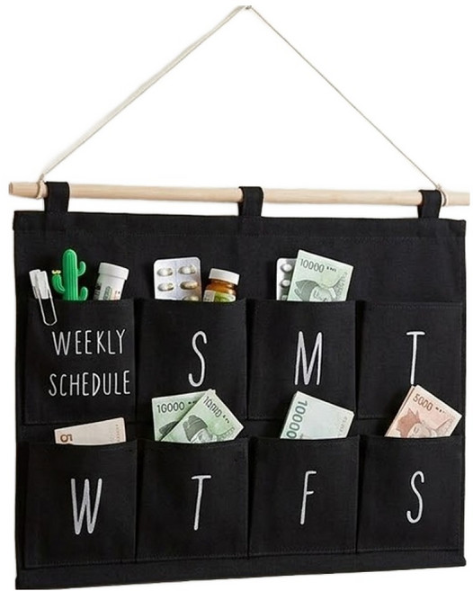 소유공간 벽걸이형 일주일포켓 약 용돈보관함 S261-0291B, 블랙, 1개