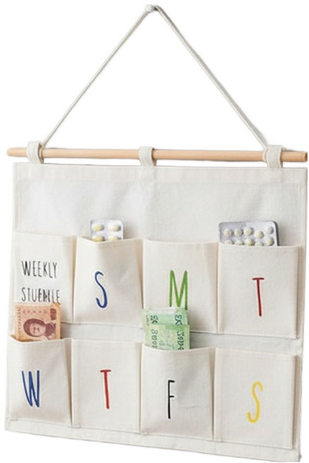 소유공간 벽걸이형 일주일포켓 약 용돈보관함 S261-0291W, 화이트, 1개