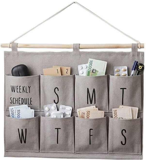 소유공간 벽걸이형 일주일포켓 약 용돈보관함 S261-0291GR, 그레이, 1개