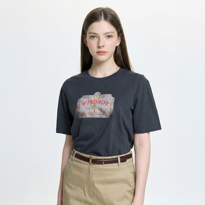 헤지스 여성용 루즈핏 그래픽 반팔 티셔츠