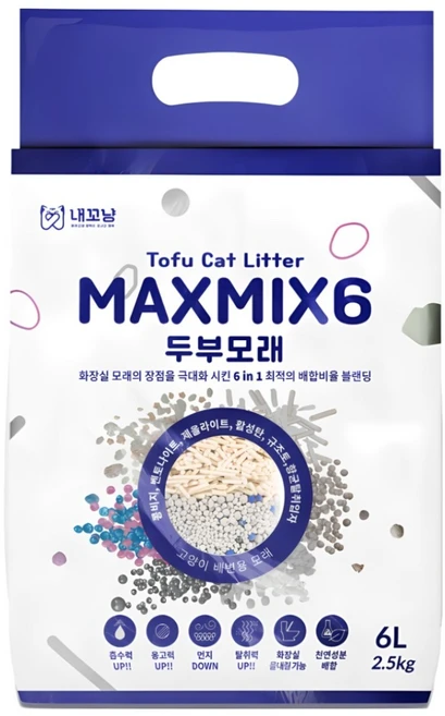 내꼬냥 고양이 프리미엄 두부벤토 모래 6in1 MAXMI6, 2.5kg, 1개, 무향 - 쿠팡
