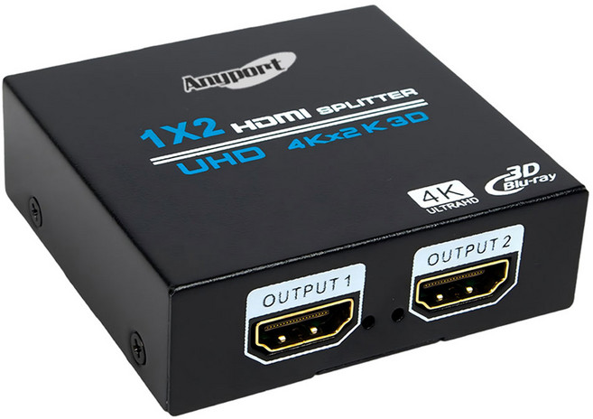 애니포트 4K UHD 1:2 30Hz 2포트 아답터 포함 모니터 분배기 AP-0102M4K, 1개, 블랙