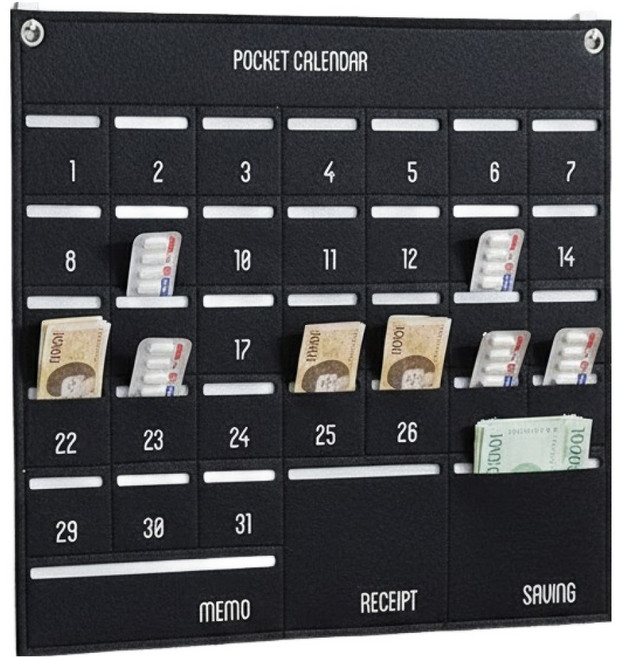 소유공간 포켓 한달 용돈 생활비 벽걸이 달력 S261-0290B, 블랙, 1개