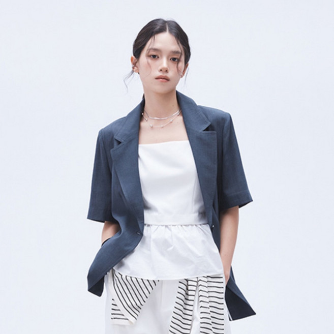 MIXXO 女款西裝領附腰帶短袖外套