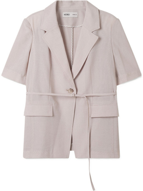 MIXXO 女款西裝領附腰帶短袖外套