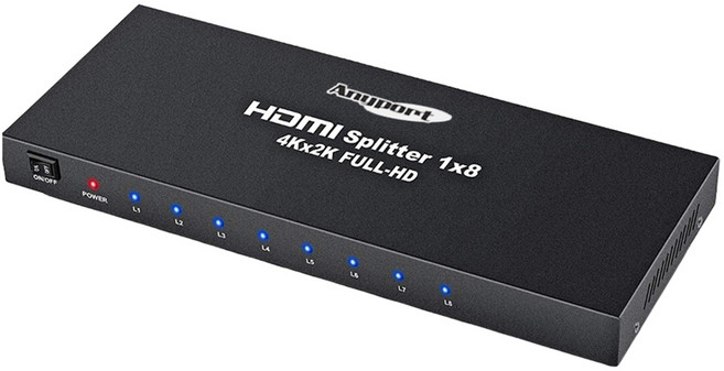 애니포트 4K 1:8 UHD 30Hz 8포트 아답터 포함 모니터 분배기 AP-0108C4K, 1개, 블랙