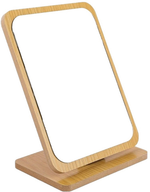 LYRIS 탁상거울 화장대 거울 소형 접이식 사각형 18 x 12.8 cm, 우드