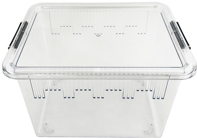 두렙 도마뱀 클리어뷰 고투명 케이지 중형, 중형세트(뚜껑포함), 투명 + 블랙, 1개