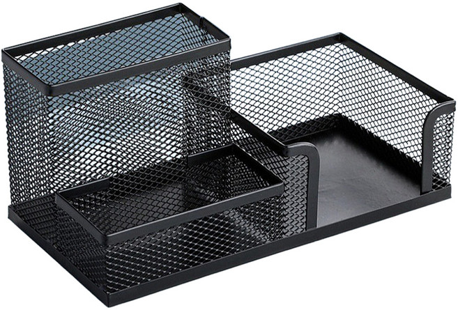 디와이상사 다용도 메탈 연필꽂이 책상 사무용펜 수납 3칸 정리함, 블랙, 1개