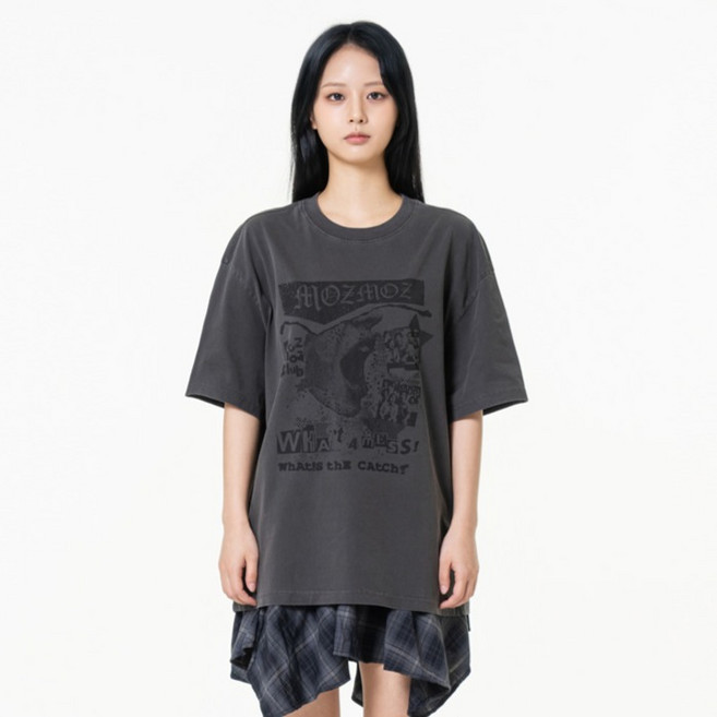 모즈모즈 남녀공용 스크림 피그먼트 오버핏 반팔티셔츠