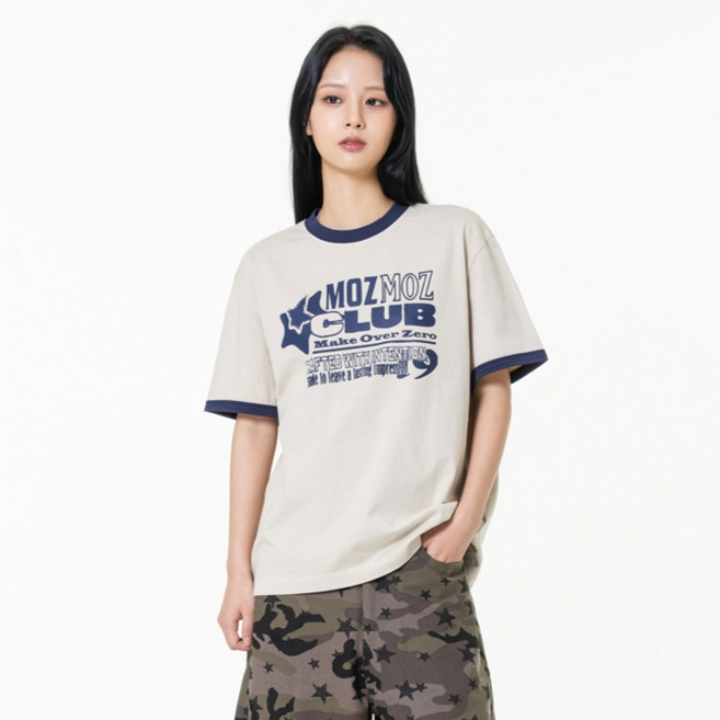 모즈모즈 남녀공용 무드잇 링거 크롭 피그먼트 반팔티셔츠