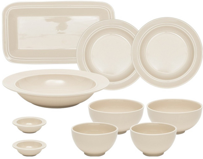 윤도자기 코지 2인 그릇 세트, 1세트, 공기 2p + 대접 2p + 소스볼 2p + 원형접시 소 2p + 파스타볼 + 직사각 접시, 오트