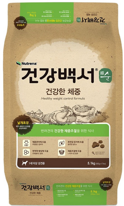 뉴트리나건강백서 강아지 순 사료, 다이어트(체중유지), 5.1kg, 1개