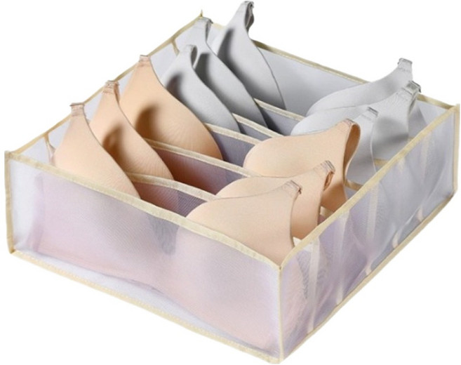 온 라이프 메쉬 칸막이형 언더웨어 정리 수납함 6칸, 베이지, 1개