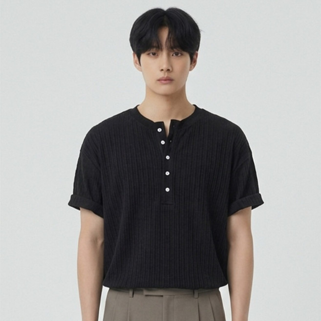 MENSGUN 男士 Louis 羅紋亨利領短袖針織T恤 10111
