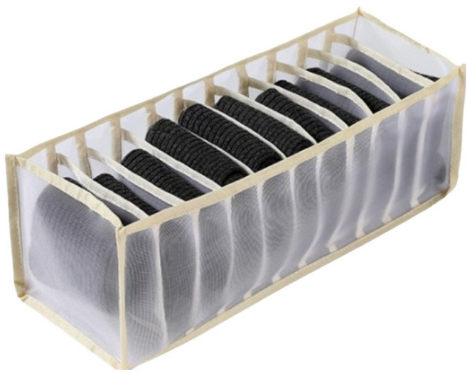 온 라이프 메쉬 칸막이형 언더웨어 정리 수납함 11칸, 베이지, 1개