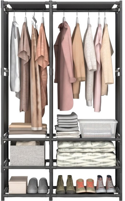 스마일깨비 미니멀한 H스타일 정리옷장 2행 95 x 36 x 170 cm, 블랙