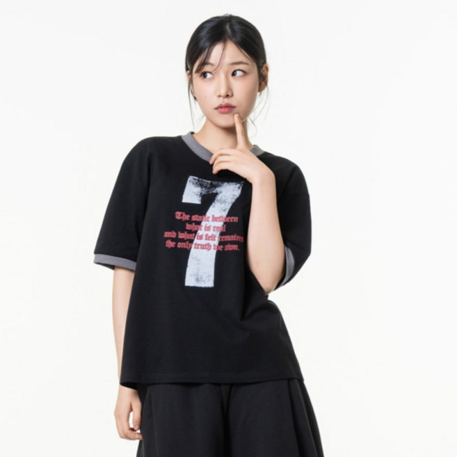모즈모즈 남녀공용 세븐 그래픽 링거 티셔츠
