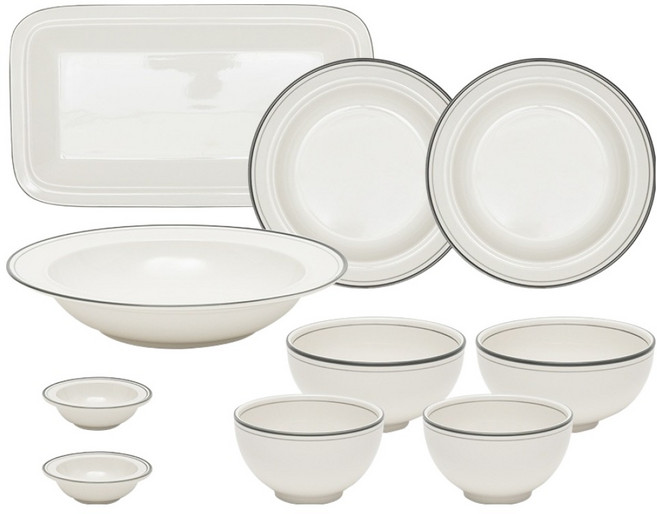 윤도자기 코지 2인 그릇 세트, 1세트, 공기 2p + 대접 2p + 소스볼 2p + 원형접시 소 2p + 파스타볼 + 직사각 접시, 그레이