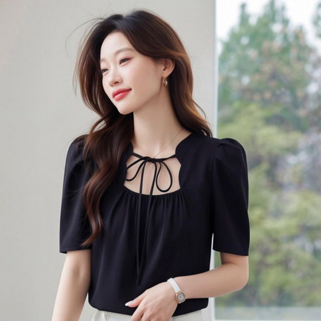 루나걸 여성용 미에피리 스트랩 셔링 퍼프 블라우스 L26SMBL031907