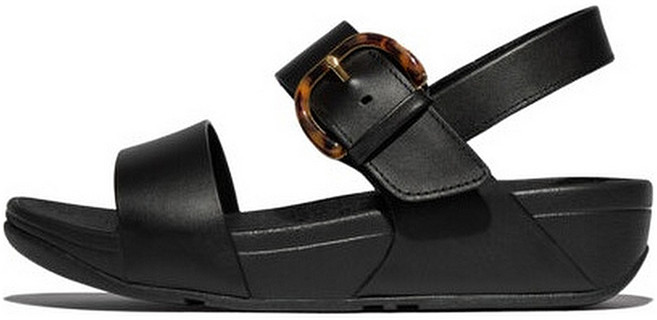 fitflop 女款 LULU 樹脂扣環皮革後繫帶涼鞋, 黑色, 230