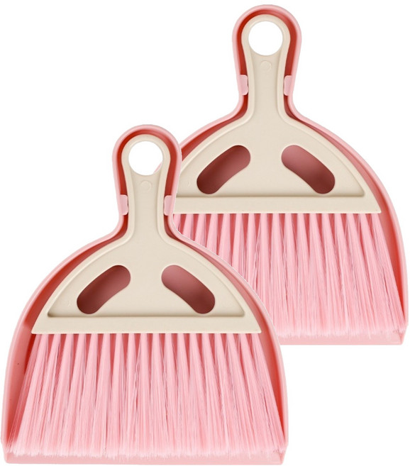 다온셀렉트 틈새청소 미니 빗자루 + 쓰레받기 세트, 핑크, 2세트