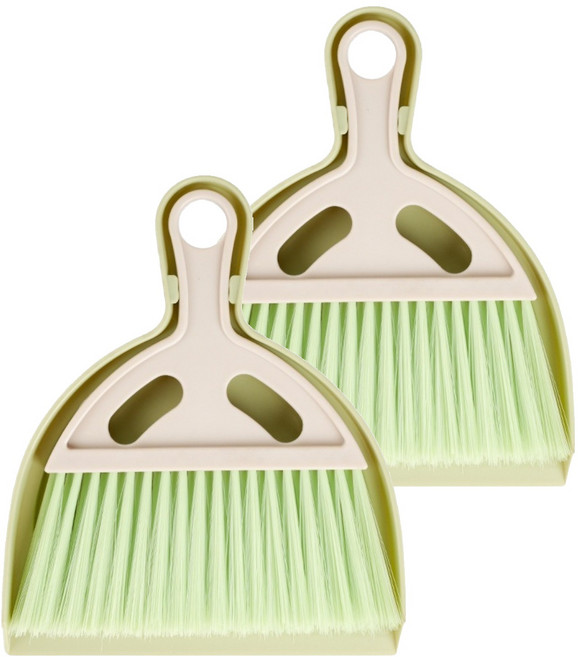 다온셀렉트 틈새청소 미니 빗자루 + 쓰레받기 세트, 그린, 2세트