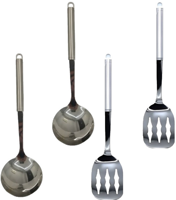 키친하우스 스테인리스 국자 + 뒤집개 세트, 실버, 2세트