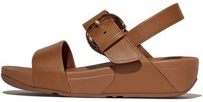 fitflop 女款 LULU 樹脂扣環皮革後繫帶涼鞋, 駝色, 230