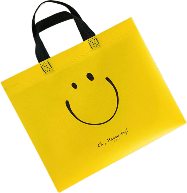 그리뉴얼 리유저블 심플 스마일 부직포 쇼핑백, 엘로우, 10개