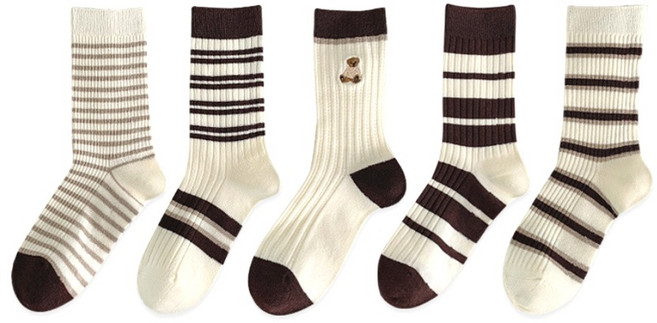 여성용 스트라이프 베어 골지 양말 5켤레 세트 AW35
