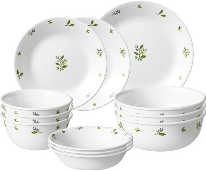 코렐 팬시스티치 원형 3인 홈세트 12p, 화이트, 1세트, 5종