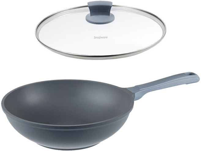 Corelle Brands 康寧餐具 SNAPWARE 鈦不沾鑄造深炒鍋 含蓋 藍灰色, 1個, 28cm