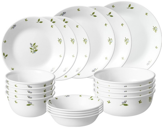 코렐 팬시스티치 원형 4인 홈세트 18p, 화이트, 1세트, 6종