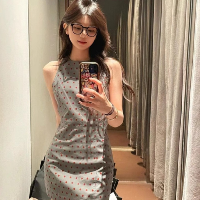 피어니스트 큐티 프렌치 나시 도트 미니 슬림 원피스