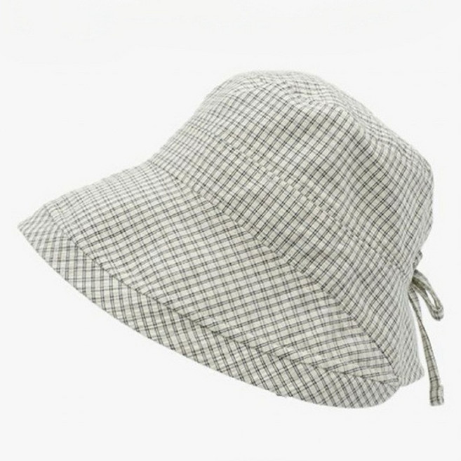 DM 깅엄체크 리본 캠핑 버킷햇 D264-0047I