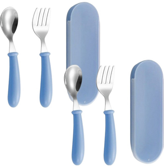 레벨굿즈 304 스텐 스푼포크 세트, 블루, 2세트, 스푼 + 포크 + 케이스