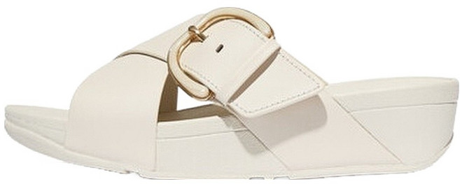 fitflop 女款 LULU 樹脂扣環皮革交叉拖鞋, 米色, 250
