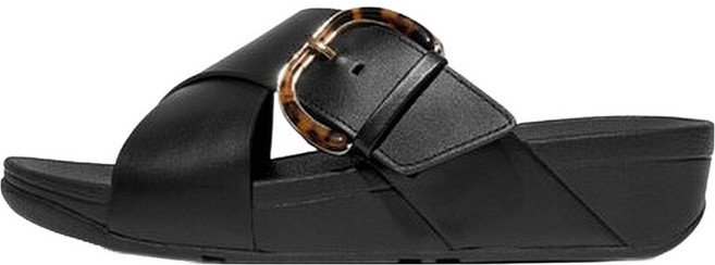 fitflop 女款 LULU Resin 扣環皮革交叉拖鞋, 黑色, 250