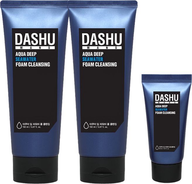 다슈 맨즈 아쿠아 딥 씨워터 폼 클렌징 150ml x 2p + 30ml 세트, 1세트