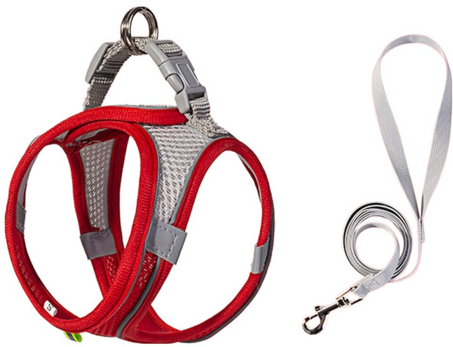 요런개 반려동물 컬러블록 하네스 + 리드줄 세트, 03 레드, 1세트