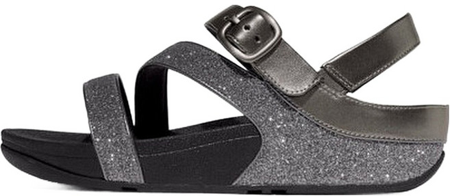 fitflop 女款 Skinny II Glitterdust Z 字型繫帶涼鞋, 銀灰色, 220