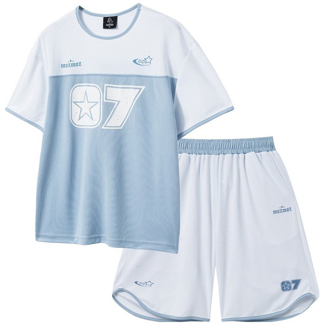 모즈모즈 남녀공용 파스텔 에어 메쉬 트레이닝 반팔 반바지